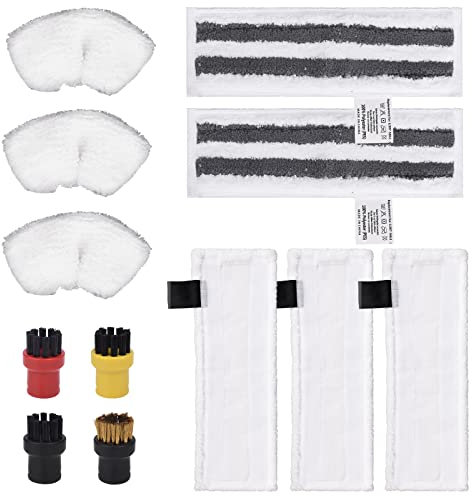 Wiseten Microfiber Cloth Pads Set Accessories for Karcher Steam Cleaner Easyfix SC2 SC3 SC4 SC5, 3 Microfibre Cloth+2 Abrasive Cloths+3 Hand Nozzle Microfiber Cloth+4 Round Brushes