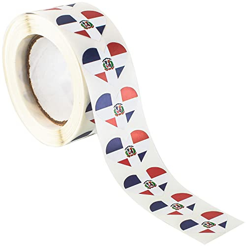 Dominican Republic Heart Stickers * 500 Per Roll (1 x 1) Dominican Flag