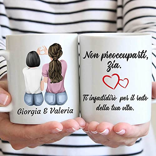 Vulfire Tazza Personalizzabile Zia e Nipote - Nome, Capelli, Maglia e tanto altro da Personalizzare - Idea Regalo Speciale Festa di Compleanno, Natale - Arredo Casa, Cucina (Bianco, Ceramica)