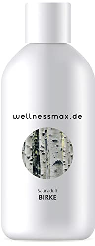 wellnessmax Sauna Aufguss Birke mit 100% natürlichen ätherischen Ölen, leicht herbe Birkennote, Natürliches Sauna-Aufguss-Mittel Saunaaufguss zum wohlfühlen (250 ml)