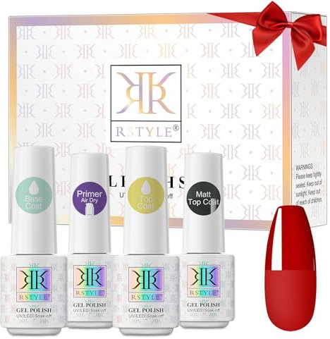 RSTYLE Primer für Gelnägel Set - Base und Top Coat UV Nagellack, 4 Stück - No Wipe Gel Polish für UV-Nägel