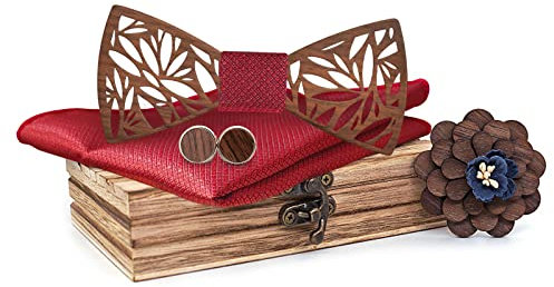 Mr.Van Papillon Legno Uomo Set di Papillon Fatto a Mano, Misura Regolabile, Stile Classico, Scatola di Legno (Inclusi Gemelli, Spilla, Fazzoletto E Papillon) Per Feste Di Matrimonio