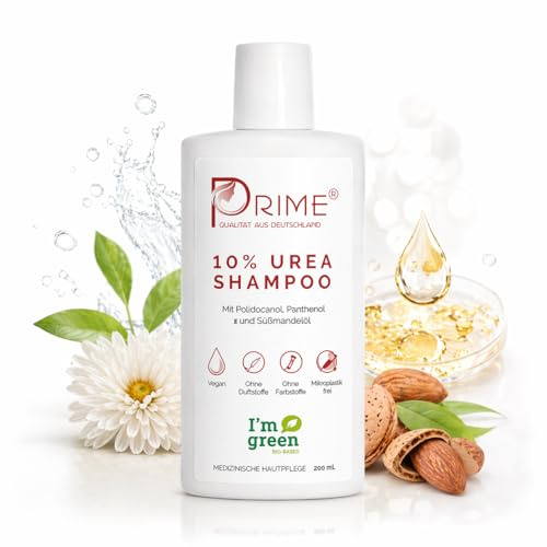 Prime® 10% Urea Shampoo (200 ml) mit Polidocanol, Panthenol und Süßmandelöl - Medizinische Haarwäsche gegen juckende und trockene Kopfhaut - Umweltfreundliche Verpackung