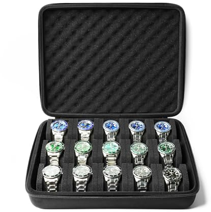 SAFEBUDDY 15 slots watch case, hard watch storage organizer case, watch travel case holder, with soft pillow