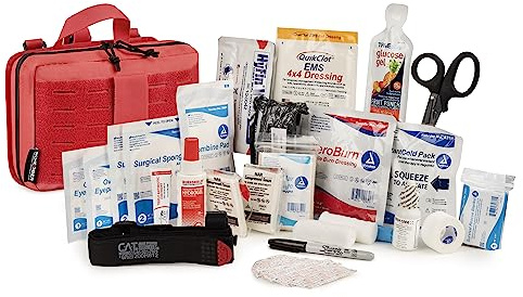 Scherber Vehicle IFAK Emergency Trauma Kit | 90+ Medical Supplies & Equipment, NAR Tourniquet & CPR Mask | Fully Stocked Rip Away Molle Pouch for Car, Home & Professional First Aid | Intermediate, Red