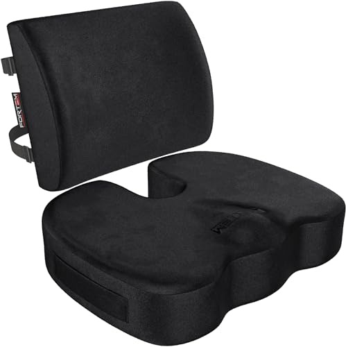 FORTEM Sittdyna och Ryggstöd för Kontorsstol, Ländryggsstöd, Sittdyna i Memory Foam, Halkfritt Sitt- och Ryggstöd för Gaming, Sittkudde för Bilstol, Datorstolsdyna, XL