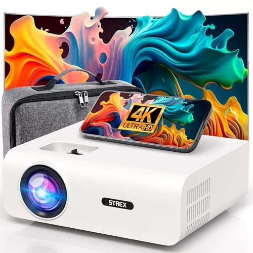 Strex Vidéoprojecteur - 1080P Full HD - 15000 Lumens - Streaming Sans Fil - Sac/Écran de Projection Inclus - WiFi - Bluetooth - Mini Vidéoprojecteur - Projecteur