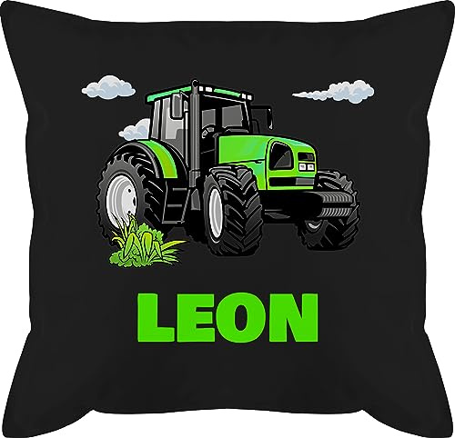 Kissen 50x50 - Geschenk Traktor mit Name personalisiert I Trecker Fan I Zugmaschine I Bulldog I Schlepper - 50 x 50 cm - Schwarz - Junge und traktorkissen Landwirtschaft Tractor motivkissen