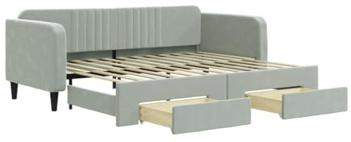 vidaXL Tagesbett Ausziehbar mit Schubladen Hellgrau 90x200 cm Samt