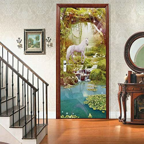 3D Tür Aufkleber Für Schlafzimmer Küche Toilette Einhorn Tier Pferd 80 X 200 Cm Türtapete Selbstklebend - Türaufkleber 3D Türposter Selbstklebend Wandbild - Türtapete Selbstklebend Tür Post - Türfoto