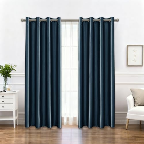 Ystyle Moderna Tende per Interni 2 Pezzi, 140×180 CM, Blu Scuro | Tende Camera da Letto Natalizie, Oscurante da Interno con Anelli, Tenda Termica Isolante Freddo e Caldo Soggiorno