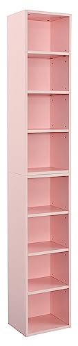 Tzou 8-stöckiges Medienturm-Regal, hohes schmales Bücherregal, Präsentations-Bücherregal, CD-DVD, schmaler Aufbewahrungsschrank mit verstellbaren Regalen, offene Regale, Turmregal für Heimbüro,