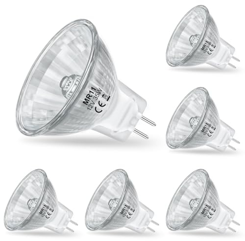 MR11 Light Bulbs, 12V 35W Halogen Light Bulbs 2 Pin, FTD Spotlight Bulb, GU4 Bi-Pin Base, Dimmable, 2700K Warm White, 2 Prong Light Bulb for Landscape, Accent, Track Lights, Fiber Optics, 6Pcs