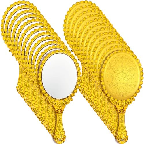 Qunclay Handspiegel, Vintage, 24,9 cm L x 11,4 cm B, klein, goldgeprägt, tragbar, niedlich, Prinzessinnenspiegel, kompakter Reisespiegel, Make-up-Spiegel für Klassenzimmer, Kinder, Prinzessin,