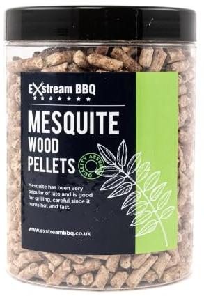 Exstream Granulés pour barbecue en pot de 1 litre, qualité supérieure, 8 saveurs naturelles pour fours et barbecues à bois (Mesquite Wood)