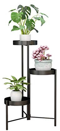 NOALED Blumenständer für den Innenbereich, Eisen-Kunst, faltbar, für Zimmerpflanzen, Blumentopf-Halterung, Balkon, Garten, Blumenregal (Farbe: Schwarz)