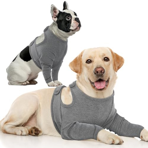 IECOii Hundebody Nach Op,Einstellbar Body Hund Vorderpfotenschutz Weich Haustier Ellenbogenbandage Haustier Vorderbein Body für Hunde Wundschutzanzug für Hunde,Einfaches An- und Ausziehen,Grau,S