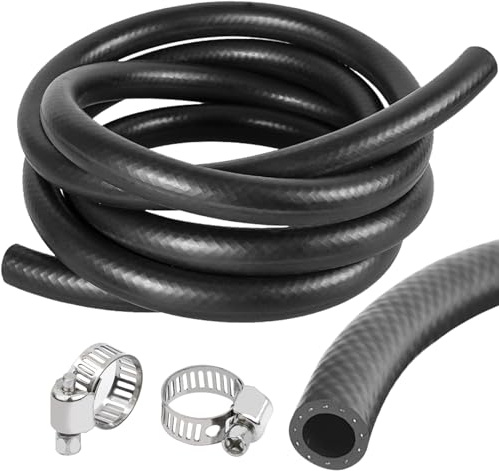 Tubo flessibile in gomma NBR Ø 8 mm - tubo per carburante da 1 metro - per diesel o benzina con 2 fascette di serraggio (1 metro, diametro interno 8 mm - diametro esterno 14 mm)