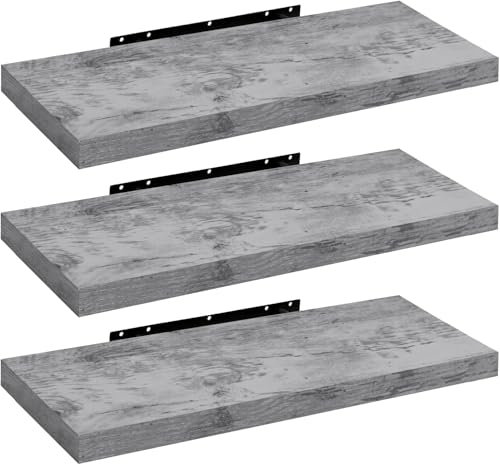WOLTU Wandregal Wandboard Bücherregal Regale für Deko Wandablagen aus MDF Holz, 3er Set Hängeregal Grau Eiche
