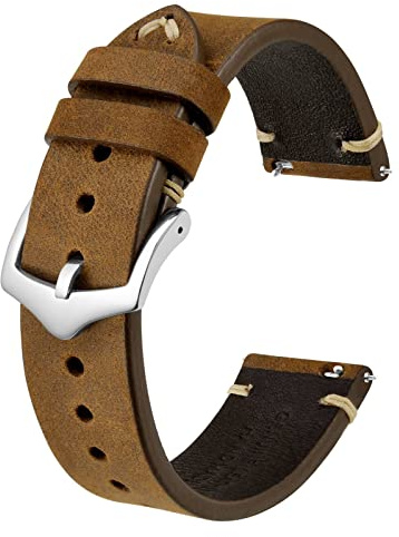 BISONSTRAP Uhrenarmband für Herren, Handgefertigte Stiche Leder Armband, Schnellverschluss, 18mm 20mm 22mm