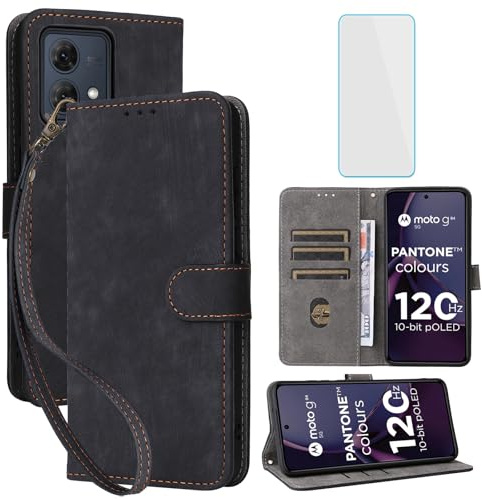 IUQXU Funda para Motorola Moto G84 5G Tapa Libro con Protector Pantalla Anti-Choques Antigolpes [Bloqueo RFID] Plegable Ranuras Tarjetas Billetera Cuero Carcasa Motorola G 84 5G MotoG84 Negro