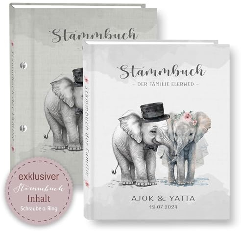 Stammbuch der Familie personalisiert Eleb Wed Weiß Grau A5 A4 Familienstammbuch Elefanten Afrika Stammbücher Elephant Handarbeit Stammbaum