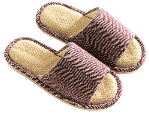 Zapatillas de Lino de Algodón Unisex Interior Antideslizantes Lavables Zapatillas de Punta de Puertas Abiertas (Púrpura Oscuro, Adulto, 36, Números (rango), Sistema tallas calzado EU, 37, mediano)