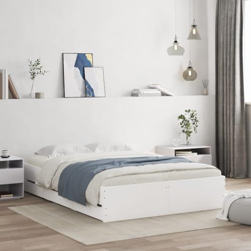 Iiaky Bettgestell mit Schubladen Bett Mit Stauraum Bettgestell Tagesbett Betten Bett Mit Schubladen Weiß 120x200 cm Holzwerkstoff