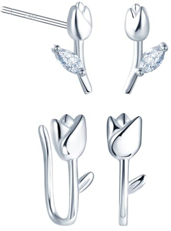 MICSAVI 2 Paare Tulpen Ohrringe Silber 925 Ohrstecker Für Damen Hypoallergen Ohrschmuck für Frauen und Mädchen
