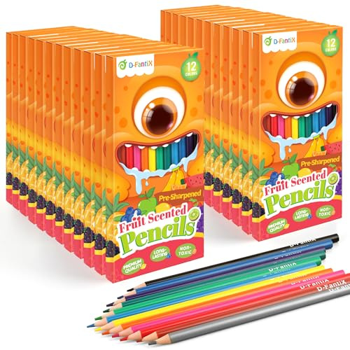 D-FantiX 24 Boxen Buntstifte Bulk, 288 Count Pre-gespitzt Fruchtige Färbung Bleistifte Sets für Kinder Studenten, Klassenzimmer Preise, Spenden, Party Favors, zurück zu Schule liefert