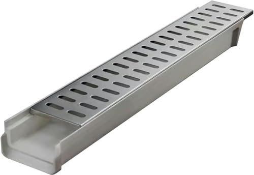 Kit de canalón de drenaje en forma de U con rejilla de metal de 60 cm de largo, coladores lineales para desagües de canal de garaje y terraza para un drenaje eficaz del agua