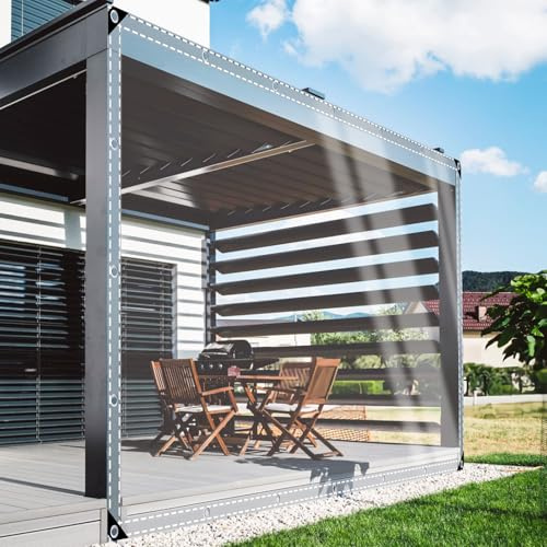 Transparente Plane wasserdichte PVC-Plane, Strapazierfähige mit Ösen, Maßgeschneiderte Plane mit Optionaler Größe/Farbe/Dicke/Reißverschluss für Garten/Terrasse/Balkon. (0.5mm-1m-1m)