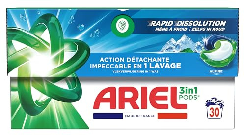 Ariel 3en1 PODS, Lessive Liquide En Capsules 30 Lavages, Alpine, Élimination Impeccable Des Taches En Un Seul Lavage, Dissolution Rapide Même À Froid