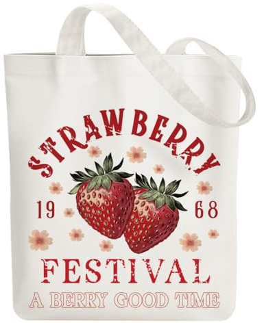 ANATTASOUL Baumwolltasche Personalisiert mit Retro Erdbeere, Leinwand Geschenk Tragetasche für Damen Freundin Mama Schwestern Ehefrau Geburtstag, Muttertag Tasche