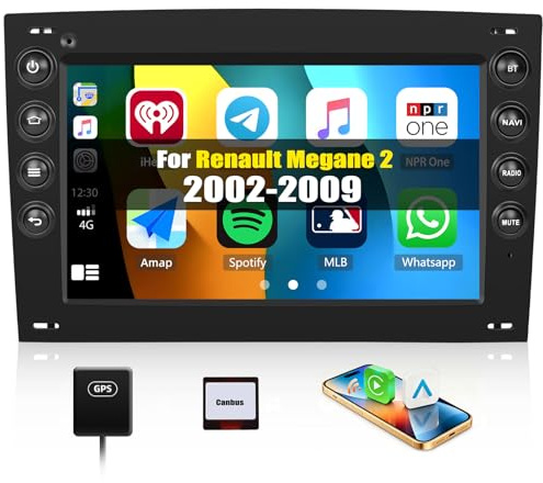 para Renault Megane 2 2003-2009, 2G+64G GOHHDL Android Radio de Coche 2DIN para Renault Megane 2 Carplay Android Auto, Radio con Pantalla Táctil de 7 Pulgadas con BT GPS FM/RDS WiFi SWC Cámara&Mic