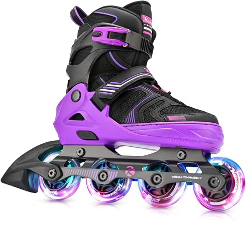Kuxuan Skates Pattini regolabili in linea per ragazzi ragazze bambini con ruote luminose, pattini adolescenti per principianti donne