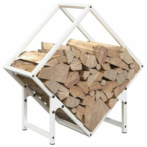 Homgoday Kaminholzregal weiß 50 x 25 x 50 cm, Holzregal für den Innenbereich, Holzregal für Kamin, Innenholz, stapelbar, Ablage aus Holz