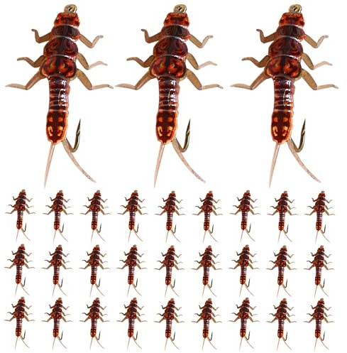 Marsrut 30pcs Stonefly Lures for Fly Fishing Baits, Synthetic Fly Tying Materials, Plastic Body Soft Artificial Flies Combo Set for Fishing, Including Hooks and Stickers