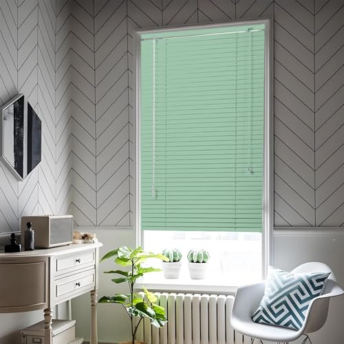 Tende Veneziane in Alluminio, 60cm 70cm 80cm 100cm 115cm 120cm, Veneziane da Interno Tende Veneziane in Alluminio Lamelle da 25mm Privacy Protezione Solare Persiane per Casa Ufficio(Verde chiaro)