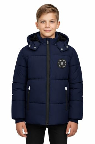 SOLOCOTE Manteau d'hiver pour garçons avec doublure en polaire épais hydrofuge avec capuche Parka pour enfants Marine 14 ans