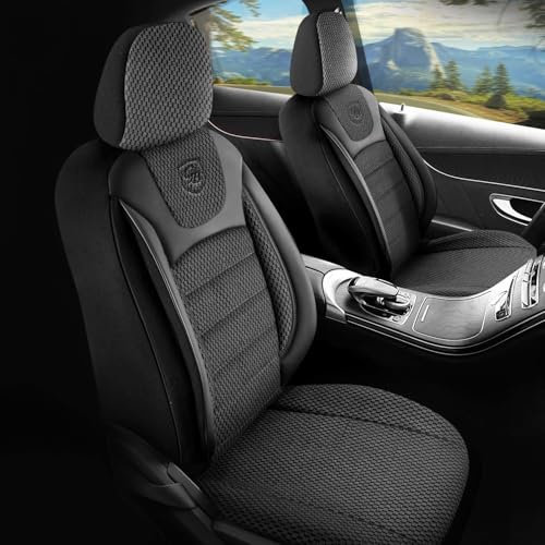 GIOVANNI BUTTI Autositzbezüge Universal für PKW & SUV – Premium Vordersitze Auto Sitzbezug aus Webstoff, Schwarz, Airbag-Kompatibel Sitzauflage, Autoschonbezug, Vordersitz-Set inkl. Montageset