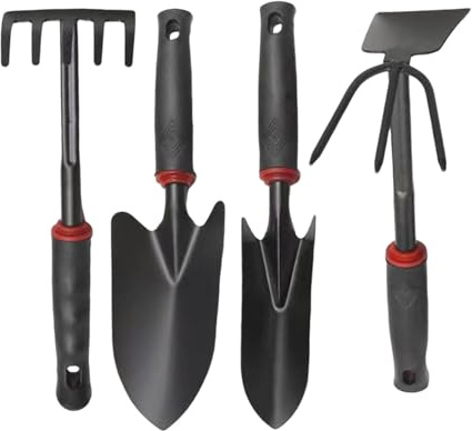 Set di attrezzi da giardino, rastrello a mano e pala da giardino, in acciaio inox, accessori ergonomici da giardino, strumento multifunzione per scavare e rimuovere le erbacce