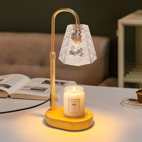 GKXLH Height Adjustable Candle Warmer Lamp with 2 Bulbs (Octagon Clear) | Gifts for Women Men, Dimmable Candle Warmer with Timer, Candle Lamp for Jar Candles, Scented Wax Melt Warmer for Home Decor