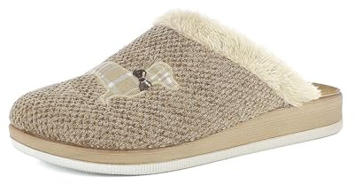 inblu Femme Pantofole Donna Con Applicazione Cane Fantasia Tartan, Plantare in Vera Pelle Imbottito Chausson