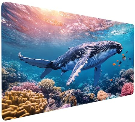 Tapis de Souris xxl 1600x800x3 MM Imperméable Baleine Tapis de Bureau Gaming pour Clavier Souris Sans fil Ordinateur Portable, Mouse Pad Mer Bords Surpiqués Base Antidérapante, Cadeau Homme model-4710