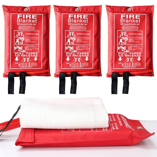 Emergency Fire Blankets for Home, Fiberglass Fire Resistant 1m x 1m Blanket Soft Case, Kitchen Fire Blanket, Fire Safety Blanket Quick Unfolding With Loops for Home, Office