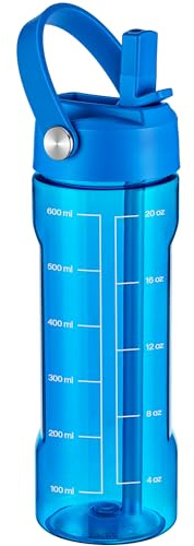 GOPPUS 600ml/20oz Clear Water Bottle with Straw Tritan Leakproof Drinking Bottle with Wide Mouth BPA-Free Sport Bottles with Handle Toxin Free Bottles with Measure Gym Cup for Men Women Teen