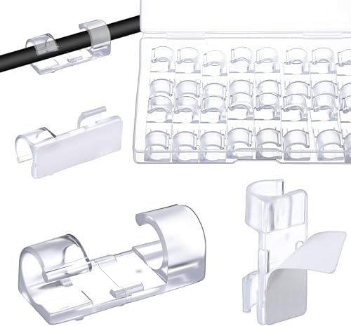 LXUEJIE 40 Pcs Clear Cable Clips, Adhesive Cable Clips Wire Holders Under Desk Electric Wires Cord Organizer with Cables Management Clip for Wall Car Ethernet Christmas LED Light Clip
