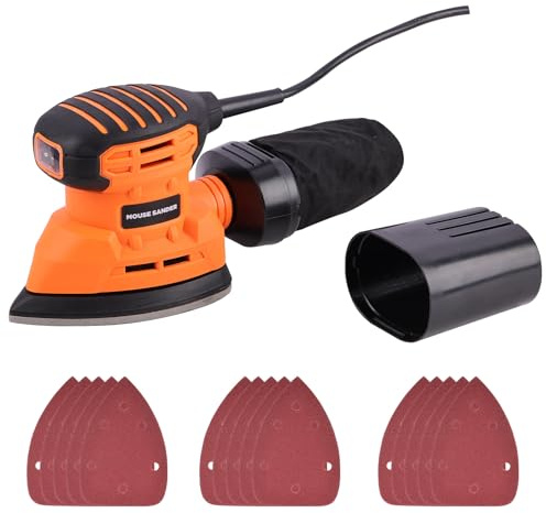 Levigatrice per Legno Mouse 130W,13000RPM,15 Dischi Abrasivi,Raccolta della Polvere, Levigatrice Orbitale per Superfici in Legno