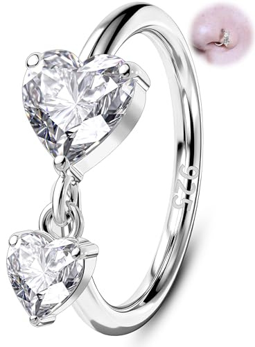 OUFER Nasenring 925 Sterlingsilber Nasenstecker Ring Doppel-Herz 20G Nasenpiercing Schmuck 8mm Klarer CZ Hängend Nasenschmuck für Frauen